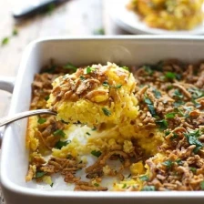 Creamy Corn Pudding with Crispy Onions and Herbs Recipe Page