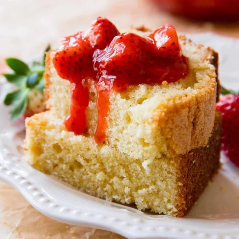 Brown Butter Pound Cake with Strawberry Compote Image