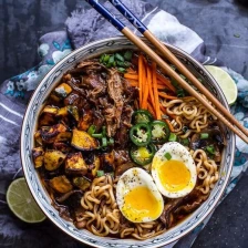 Crockpot Caramelized Pork Ramen Noodle Soup W/Curry Roasted Acorn Squash. Recipe Page