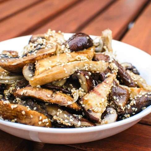 Grilled Mixed Mushrooms With Sesame Dressing Recipe Image