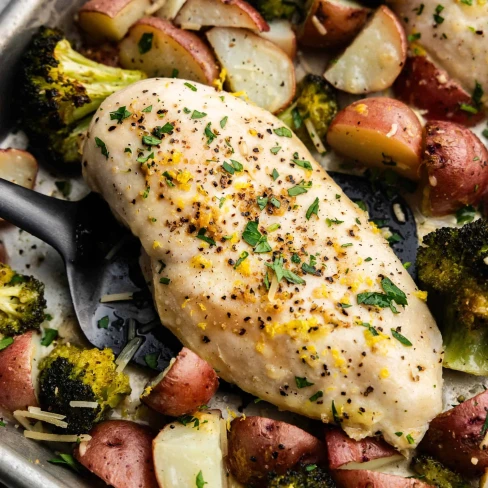 Sheet Pan Garlic Parmesan Chicken Broccoli and Potatoes Image