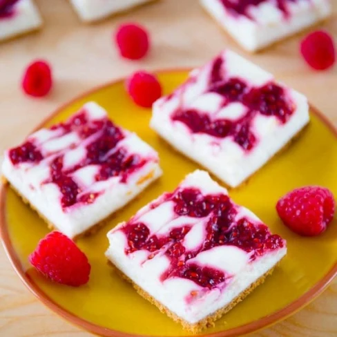 Light Raspberry Swirl Cheesecake Bars Image