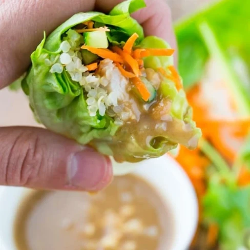 Chicken Quinoa Lettuce Wraps with Peanut Sauce Image