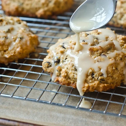 Glazed Oatmeal Maple Scones with Pecans &amp; Currants Image