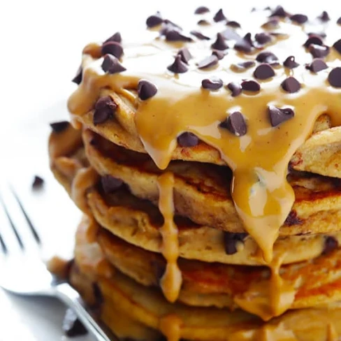 Whole Wheat Peanut Butter Chocolate Chip Pancakes Image