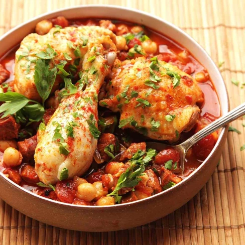 30-Minute Pressure Cooker Chicken With Chickpeas, Tomatoes, and Chorizo Recipe Image