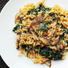 Skillet Pasta With Mushrooms, Pancetta, and Wilted Greens Recipe Recipe Page