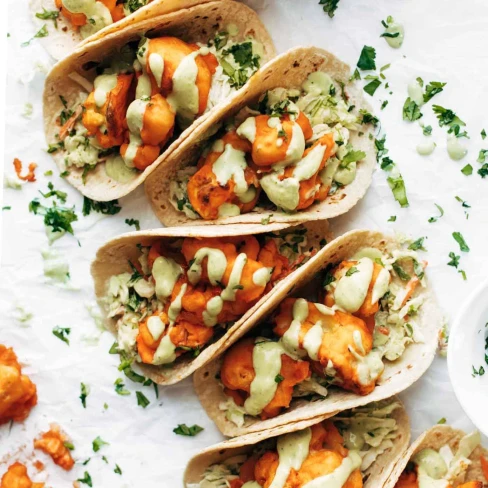 Buffalo Cauliflower Tacos With Avocado Crema Image