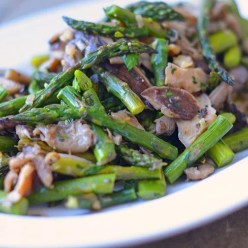 Sautéed Wild Mushrooms with Roasted Asparagus Image