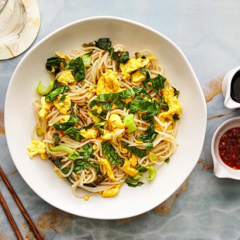 Stir-Fried Rice Noodles With Eggs and Greens Image