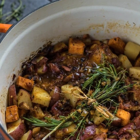 Dutch Oven Honey Mustard BBQ Chicken and Potatoes Image