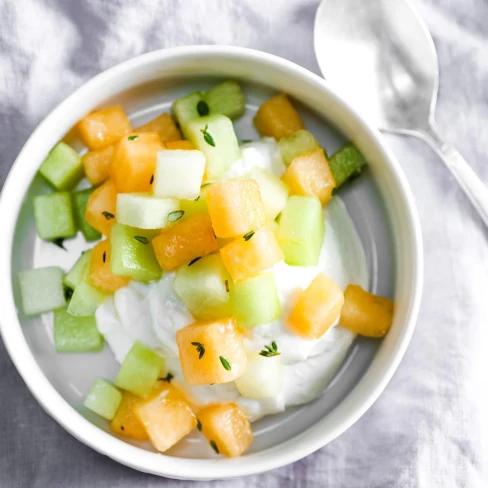 Fresh Cantaloupe and Honeydew Salad With Lemon and Thyme Recipe Image