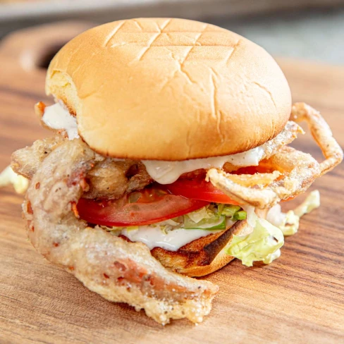 Classic Fried Soft-Shell Crab Sandwiches With Lettuce And Tomato Image