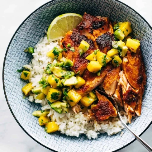 BBQ Salmon Bowls with Mango Avocado Salsa Image