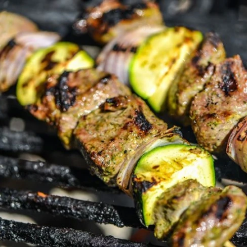 Yogurt- And Mint-Marinated Lamb Skewers Recipe Image