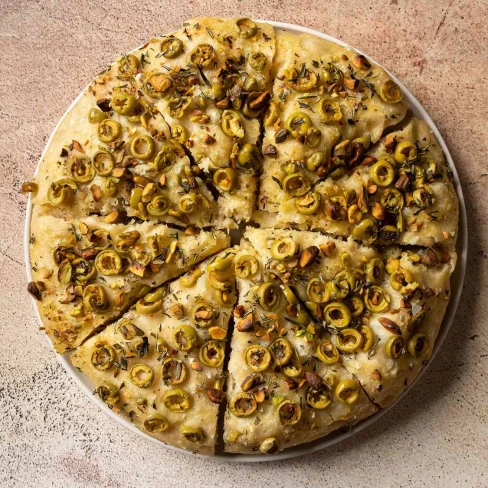 Easy No-Knead Olive-Rosemary Focaccia With Pistachios Image