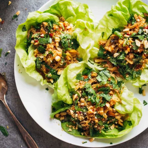 Peanut Chicken Lettuce Wraps With Ginger Garlic Sauce Image