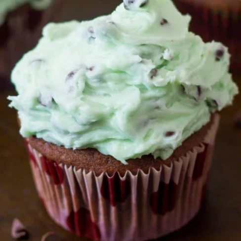 Chocolate Cupcakes With Mint Chocolate Chip Frosting Image