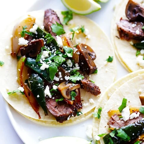 Steak, Poblano and Mushroom Tacos Image