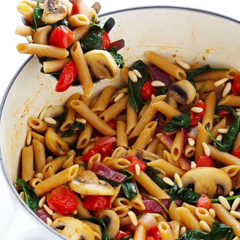 Pasta with Mushrooms, Tomatoes &amp; Spinach Image