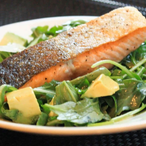 Pan-Roasted Salmon With Arugula and Avocado Salad Recipe Image