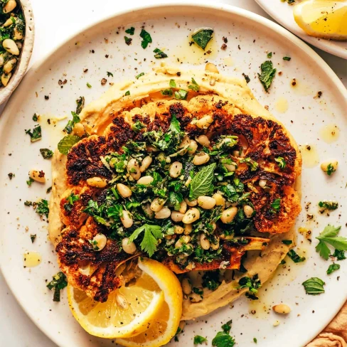 Cauliflower Steaks with Hummus and Gremolata Image