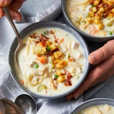 Creamy chicken noodle soup with mini croutons Recipe Page