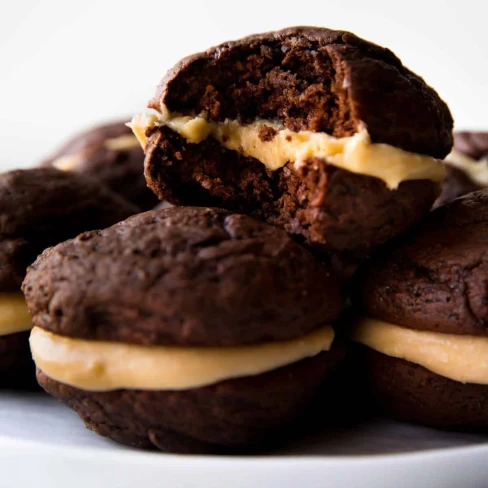 Chocolate Whoopie Pies with Salted Caramel Frosting Image