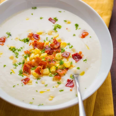 Creamy Cauliflower Soup with Bacon and Corn Image