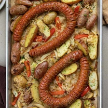 Sheet Pan Hasselback Kielbasa Recipe Page