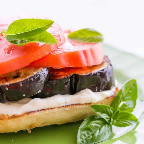 Open-Faced Eggplant and Tomato Sandwiches Image