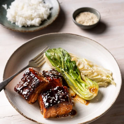 Red-cooked Salmon with Asian Greens Image