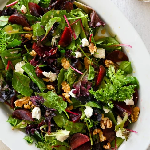 Roasted Beet Salad with Walnuts, Goat Cheese &amp; Honey-Dijon Vinaigrette Image