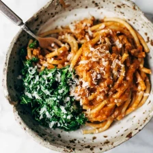 Creamy Pumpkin Spaghetti With Garlic Kale Recipe Page