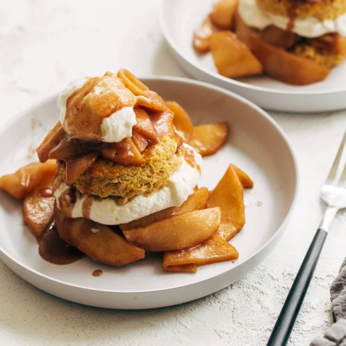 Pumpkin Shortcakes with Cinnamon Apples and Maple Whipped Cream Cheese Image