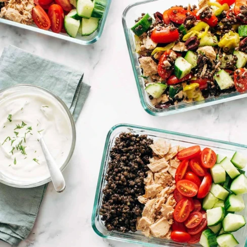 Lentil Greek Salad with Dill Sauce Image