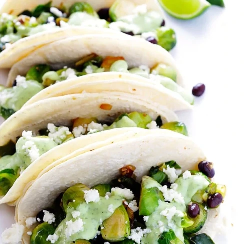 Brussels Sprouts Tacos with Creamy Avocado Sauce Image