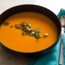 Roasted Sweet Potato Soup With Pistachio, Orange, and Mint Salsa Recipe Recipe Page