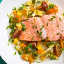 Salmon à la Nage (Poached in Broth) With Summer Vegetables Recipe Recipe Page