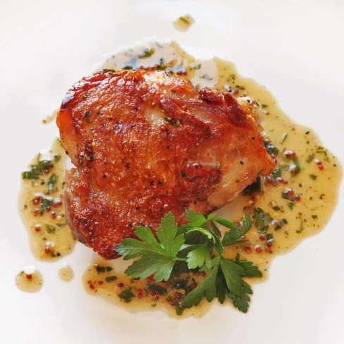 Crispy Sous Vide Chicken Thighs With Mustard-Wine Pan Sauce Recipe Image