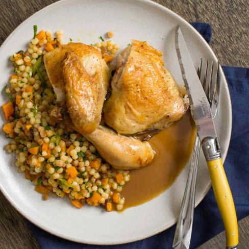 Roast Chicken With Warm Fregola And Butternut Squash Salad Recipe Image