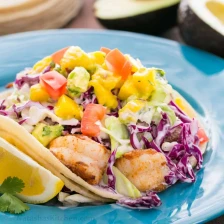 Shrimp Tacos with Coconut Coleslaw and Mango Salsa Recipe Page