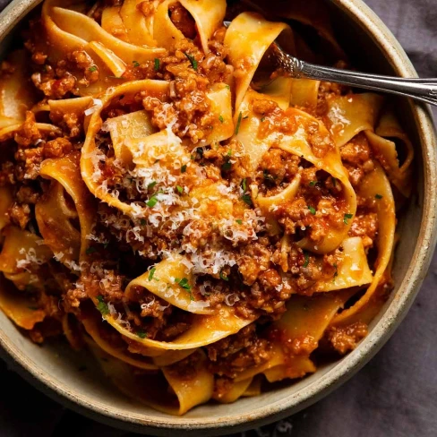 Sausage ragu with pappardelle pasta Image