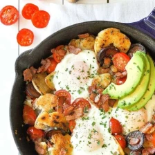 Chorizo Breakfast Hash with Crispy Smashed Potatoes and Eggs Recipe Page