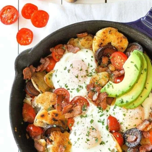 Chorizo Breakfast Hash with Crispy Smashed Potatoes and Eggs Image