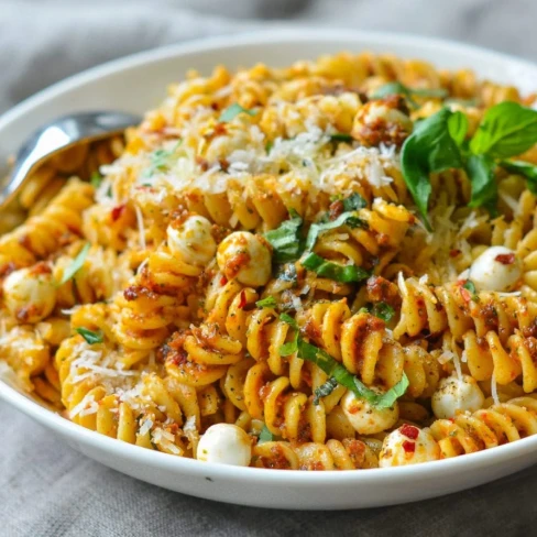 Pasta with Sun-Dried Tomatoes &amp; Mozzarella Pearls Image