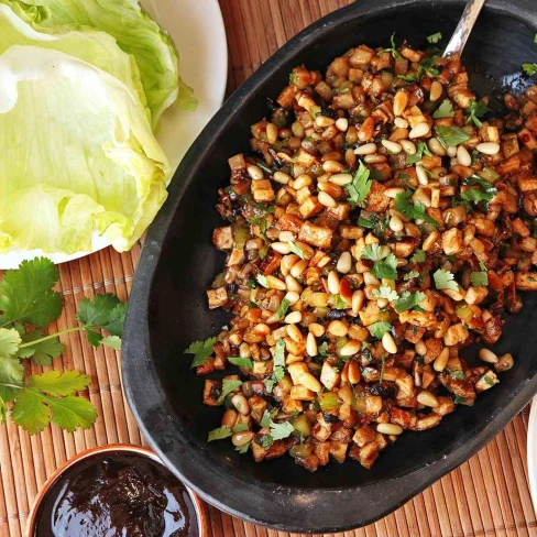 Cantonese-Style Tofu, Pine Nut, and Jicama Lettuce Cups (San Choi Bao) Recipe Image