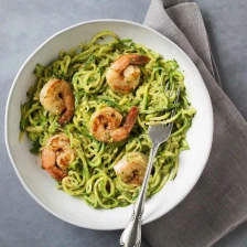 Zucchini Noodles With Avocado Pesto &amp; Shrimp Recipe Page