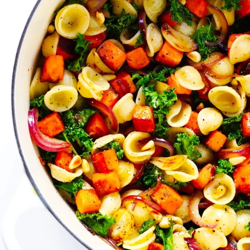 Pasta with Caramelized Sweet Potatoes and Kale Image