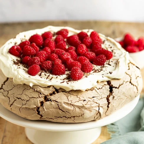 Chocolate Pavlova with Mascarpone Cream &amp; Raspberries Image